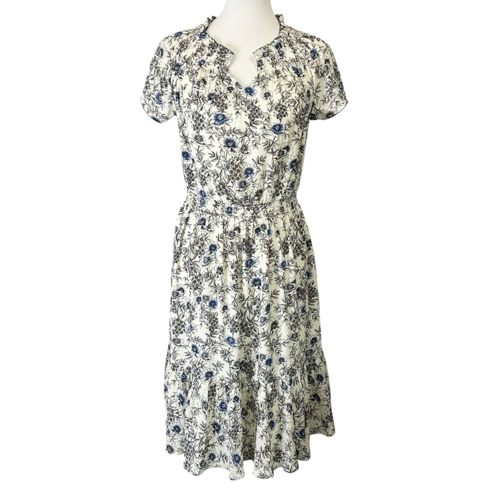 NEW Talbots‎ Ivory Floral Dress Women’s Size Small Smocked Short Sleeve